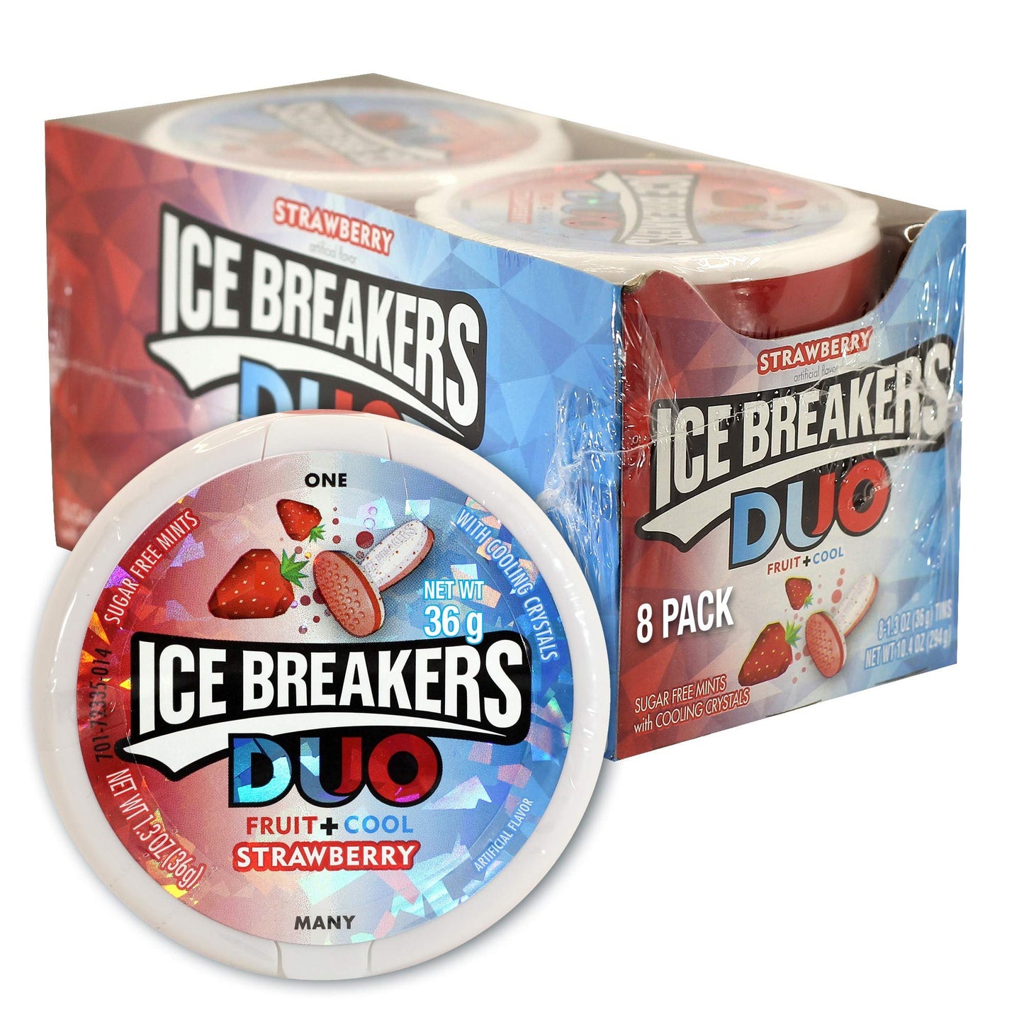 ICE BREAKERS Duo Fruit Plus Cool Strawberry Sugar Free Breath Mints Tins (8 Count) and ICE BREAKERS Wintergreen Sugar Free Breat