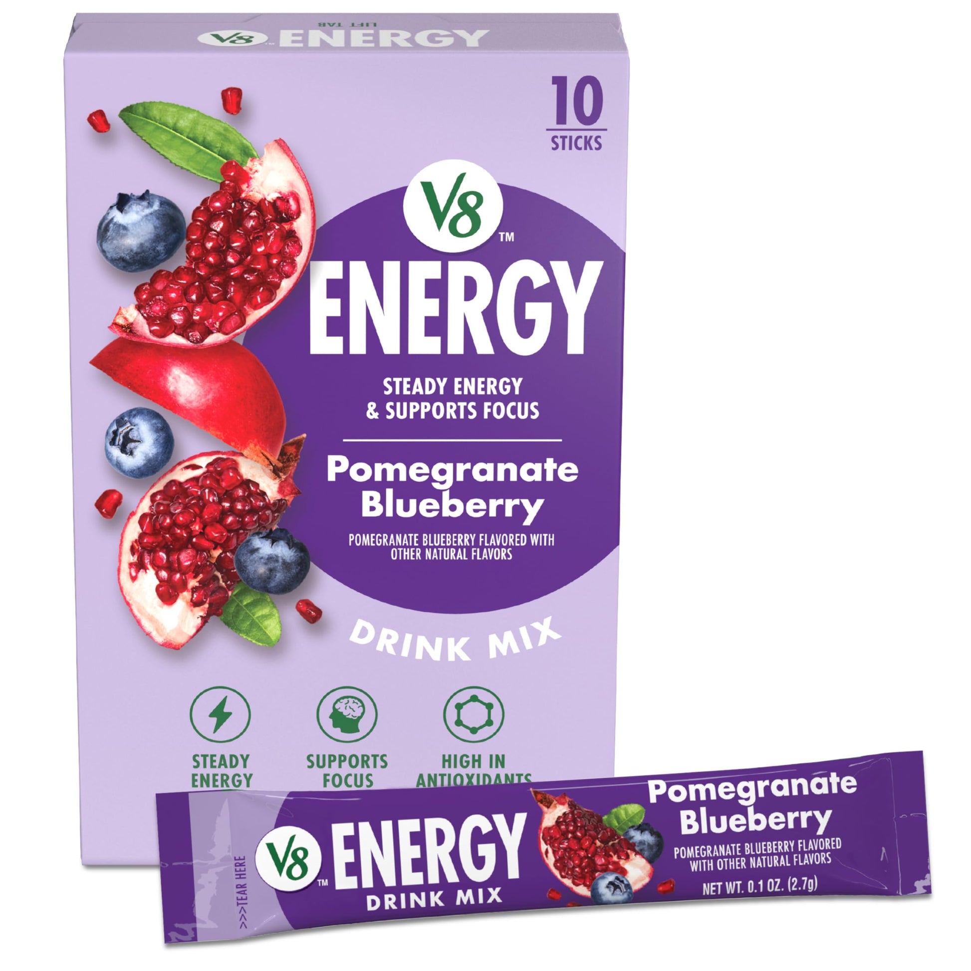 V8 Energy Pomegranate Blueberry Energy Drink Powder  .10 Oz Packet (10 Count)