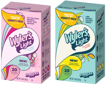 Wyler's Light TikTok Bundle - 20 Packets Per Box, 2pk - Pink Variety Pack and Blue Variety Pack - Trend Inspired Flavors - Low C