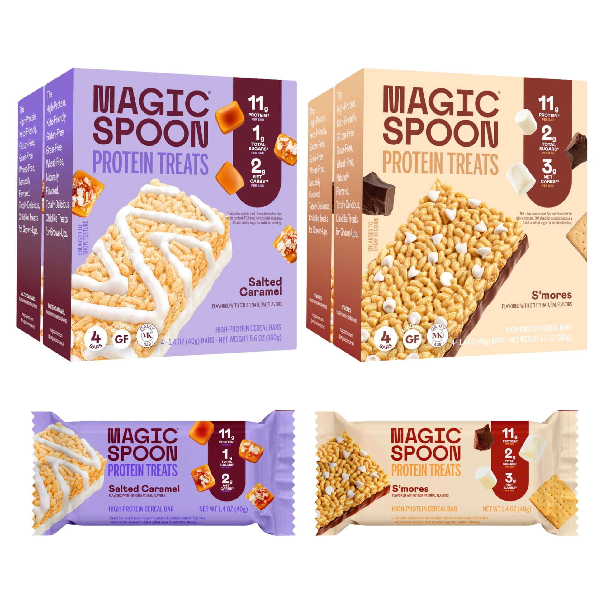 Magic Spoon High Protein Bars - Low Carb, Keto Friendly, 1g Sugar, 16 Bars (8 Salted Caramel, 8 Smores), Snack Pack