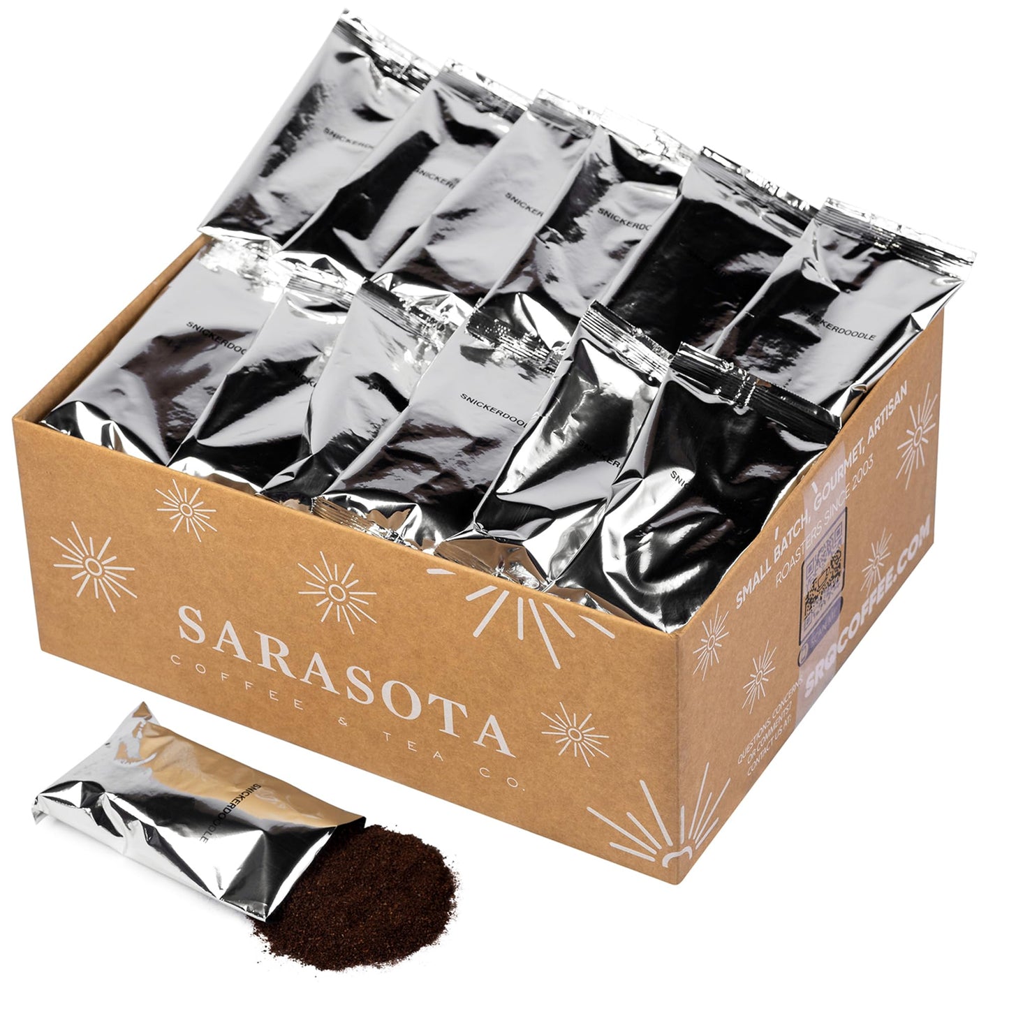 SARASOTA COFFEE & TEA CO. Gourmet Flavored Medium Roast Coffee Packets, Snickerdoodle, 2 Ounce Bags, 36 Count