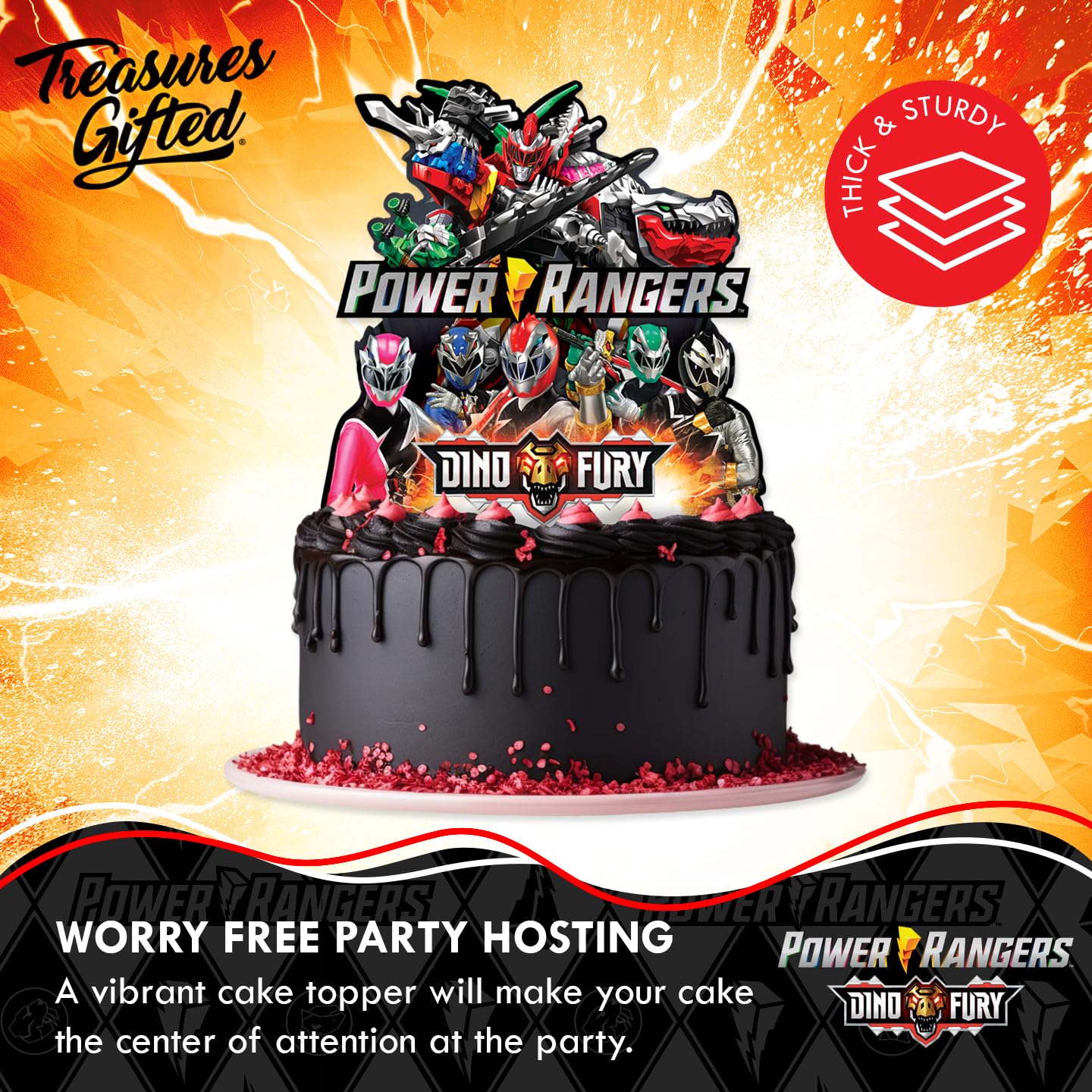 Treasures Gifted (1) Power Rangers Cake Topper - Officially Licensed Power Rangers Birthday Party Supplies - Power Rangers Cake