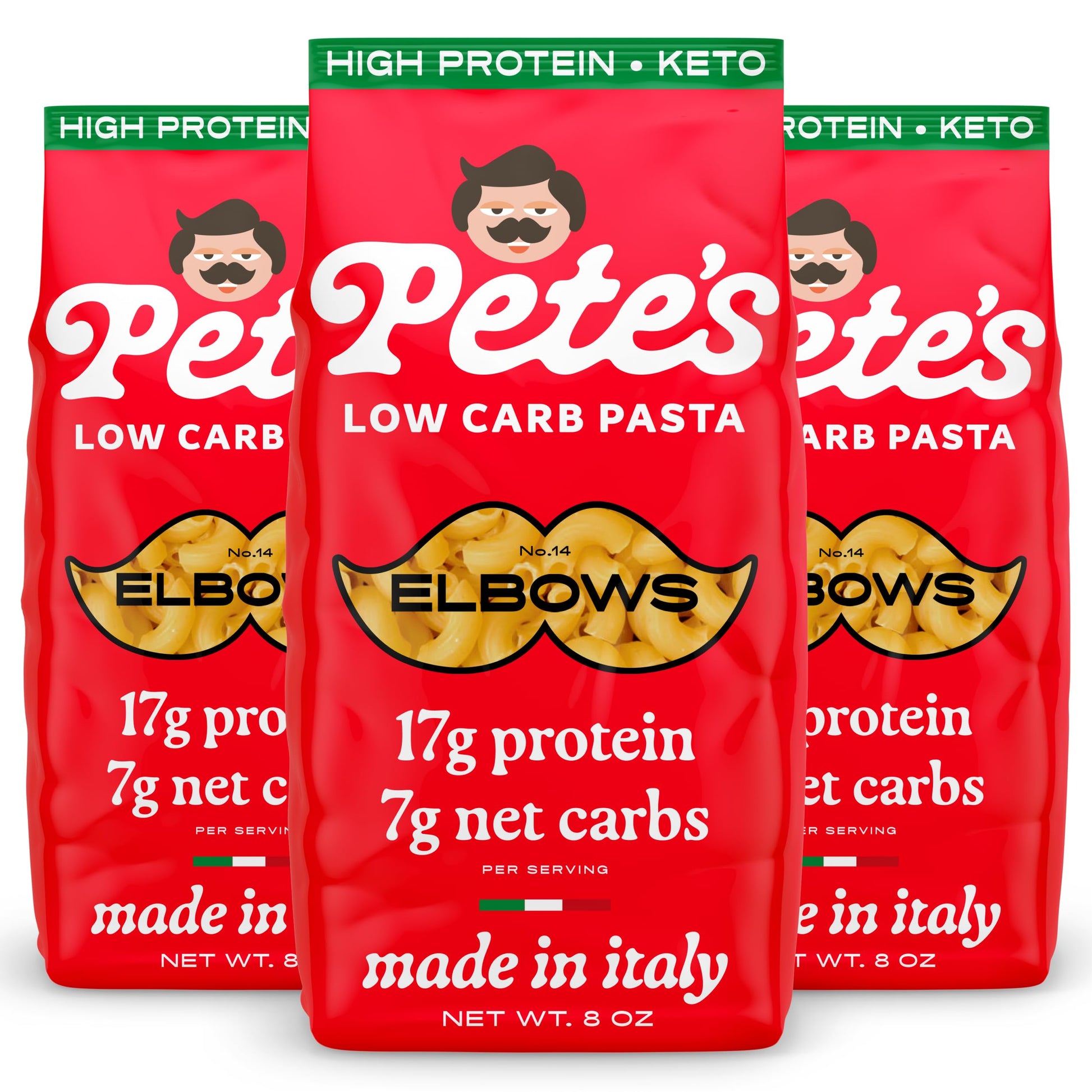 Pete'S Pasta 3 Pack Elbow Noodles Pasta 8Oz - 7G Low Carb Pasta - 17G High Protein Pasta - Authentic Italian Keto Pasta Noodles