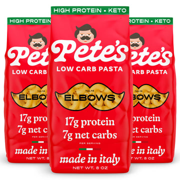 Pete'S Pasta 3 Pack Elbow Noodles Pasta 8Oz - 7G Low Carb Pasta - 17G High Protein Pasta - Authentic Italian Keto Pasta Noodles