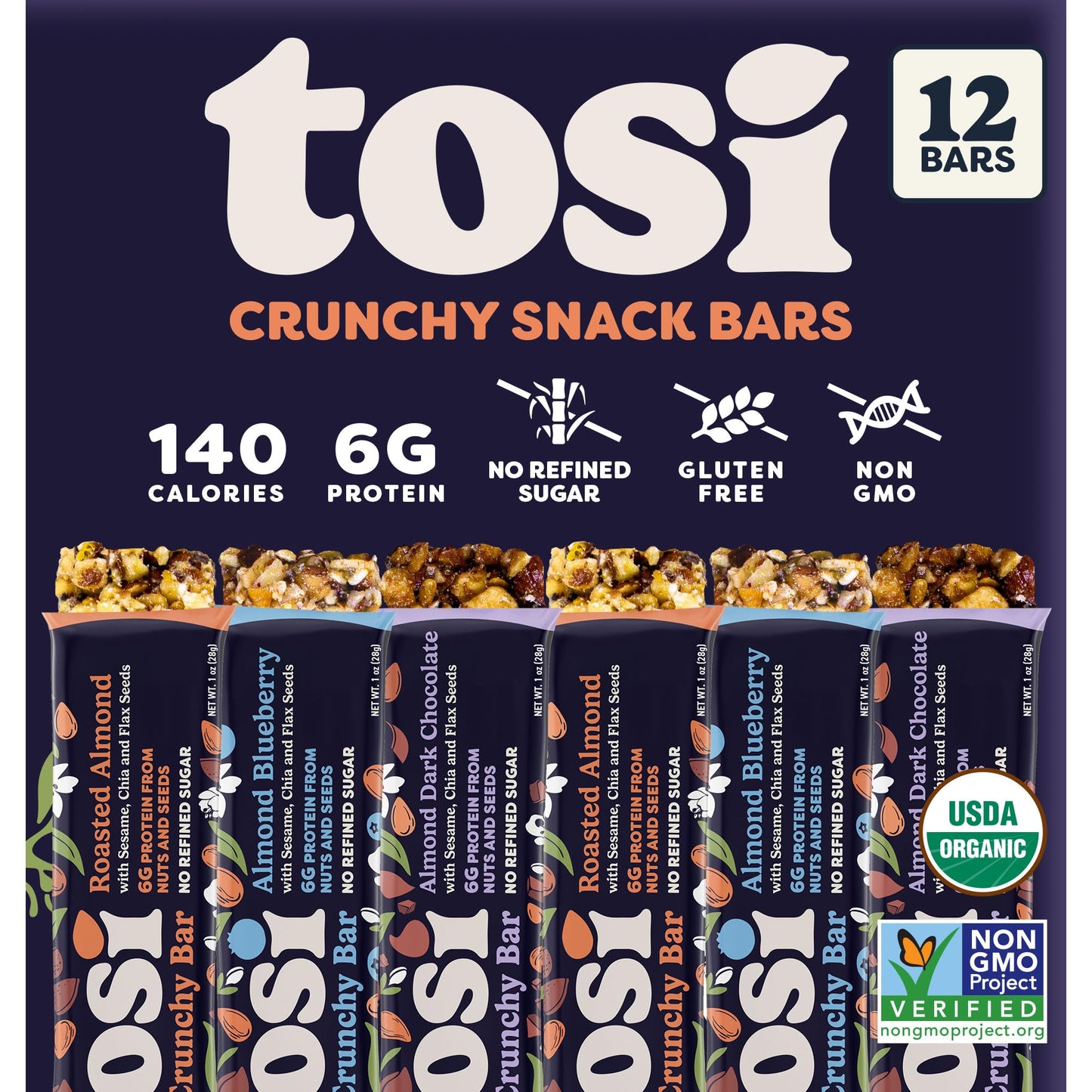 Tosi Cashew Coconut and Dark Chocolate Peanut Protein Bars Combo, Plant Based with Nuts, Gluten-Free Crunchy Snacks, Vegan, Orga
