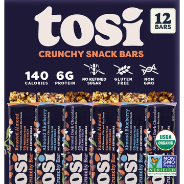 Tosi Cashew Coconut and Dark Chocolate Peanut Protein Bars Combo, Plant Based with Nuts, Gluten-Free Crunchy Snacks, Vegan, Orga