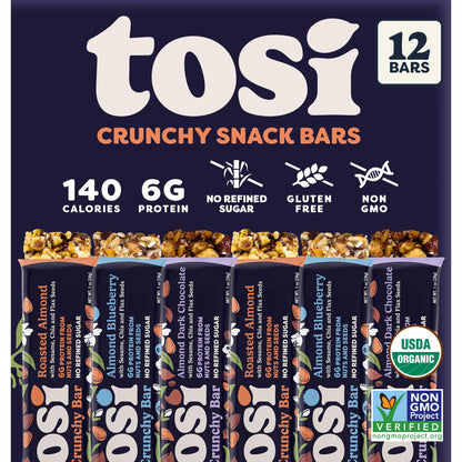 Tosi Cashew Coconut and Dark Chocolate Peanut Protein Bars Combo, Plant Based with Nuts, Gluten-Free Crunchy Snacks, Vegan, Orga