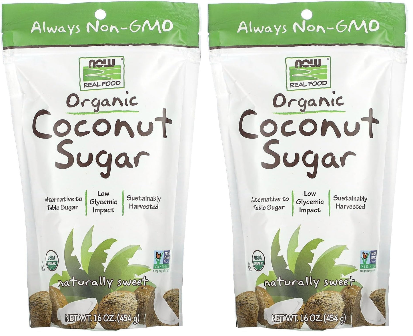 NOW Foods, Certified Organic Coconut Sugar, Alternative to Table Sugar, Low Glycemic Impact, from Sustainably Harvested Coconuts