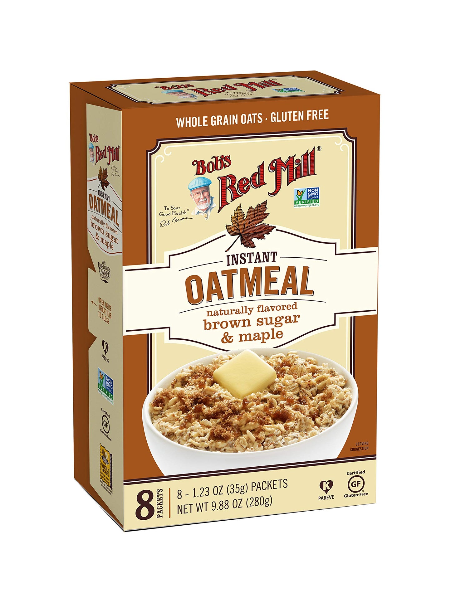 Bob's Red Mill Instant Oatmeal Packets, Maple Brown Sugar, 8 Packets Total (1 Box/8 Packets per Box), Non-GMO, Gluten Free, 100%