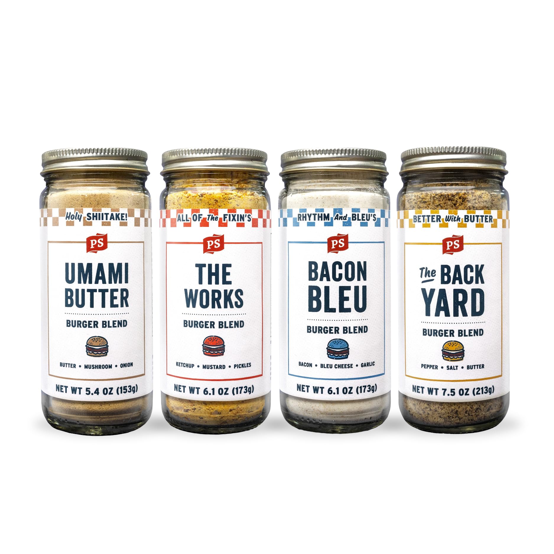 PS Seasoning The Burger Lovers Bundle 4-Pack - Backyard, Bacon Bleu, The Works, Umami Butter - Smash Burger and Steak Seasoning 