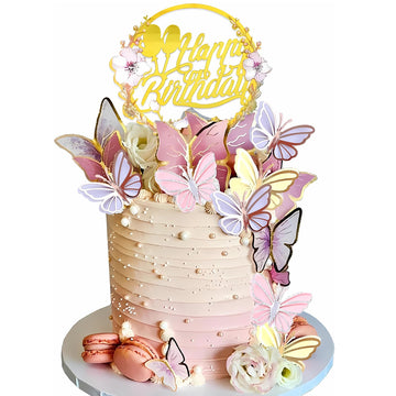 DRWATE 35Pcs Butterfly Cake Topper Butterfly Cake Decorations with Artificial Flowers for Women Girls Birthday Anniversary Party