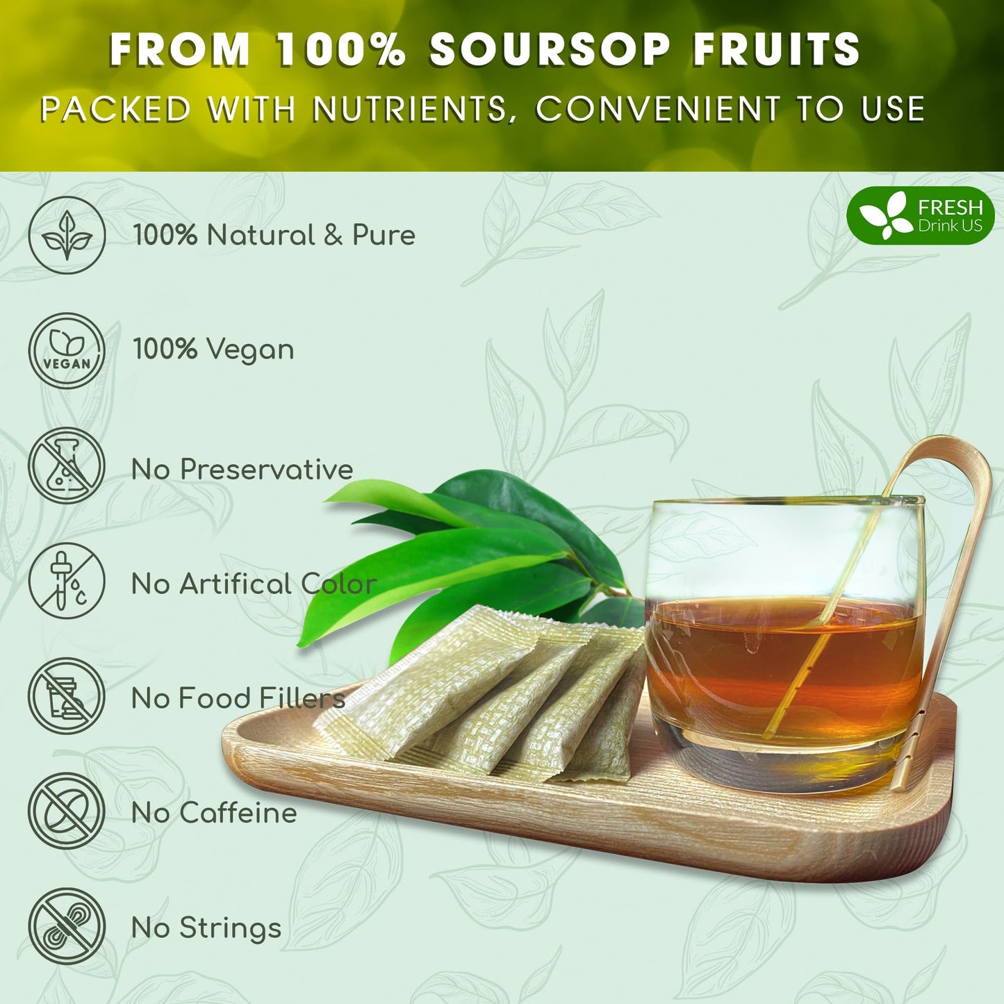 FRESHDRINKUS Soursop Graviola Fruit Tea Bags, 100% Natural, 40 Count, Sugar-Free, Caffeine-Free, Gluten-Free