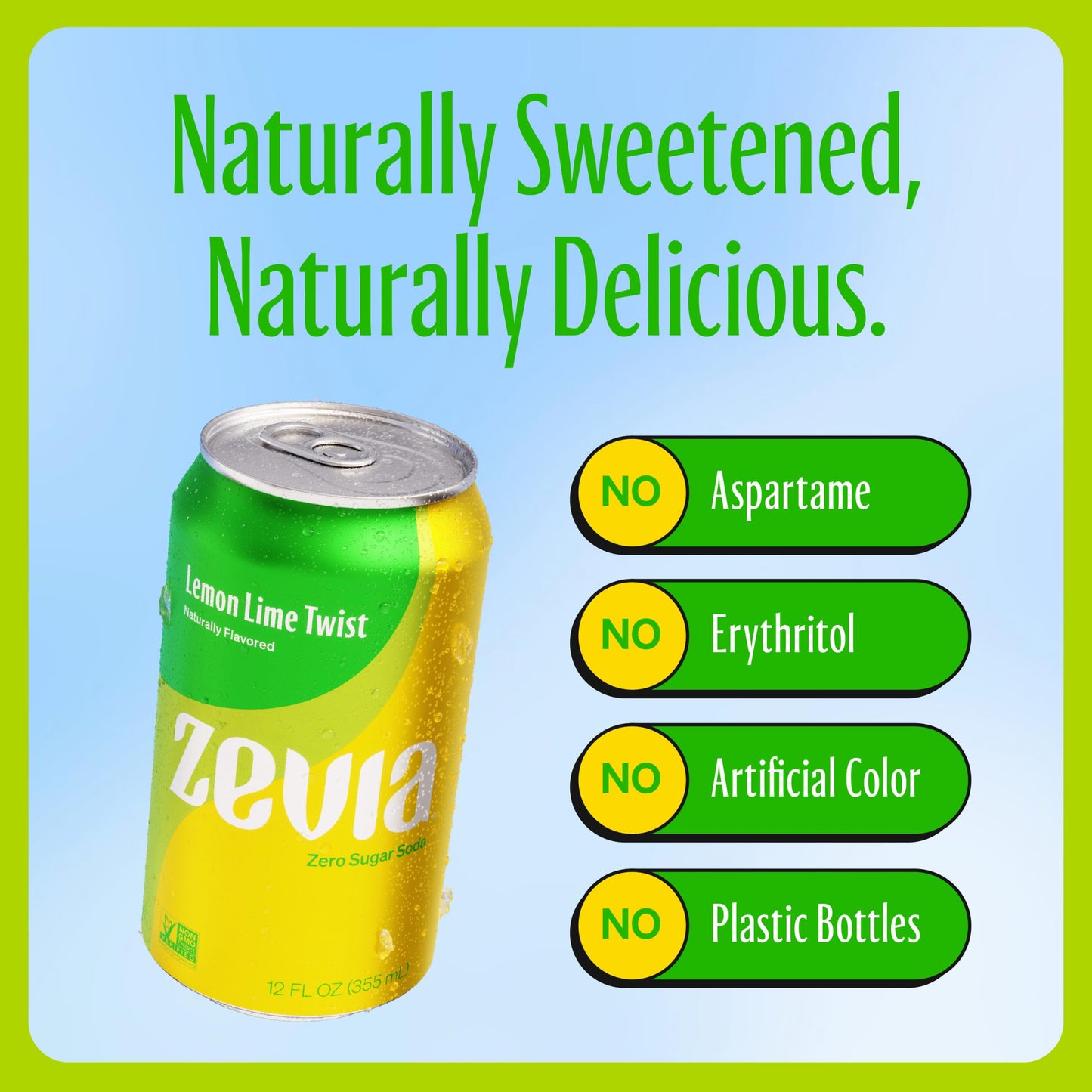 Zevia Zero Calorie Soda, Lemon Lime Twist, 12 Ounce Cans (Pack of 20)