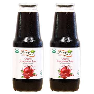 Anna and Sarah 33.8 Oz Organic Pomegranate Juice - USDA Organic Certified - Glass Bottle (2 Pack) No Sugar, No Artificial Colors