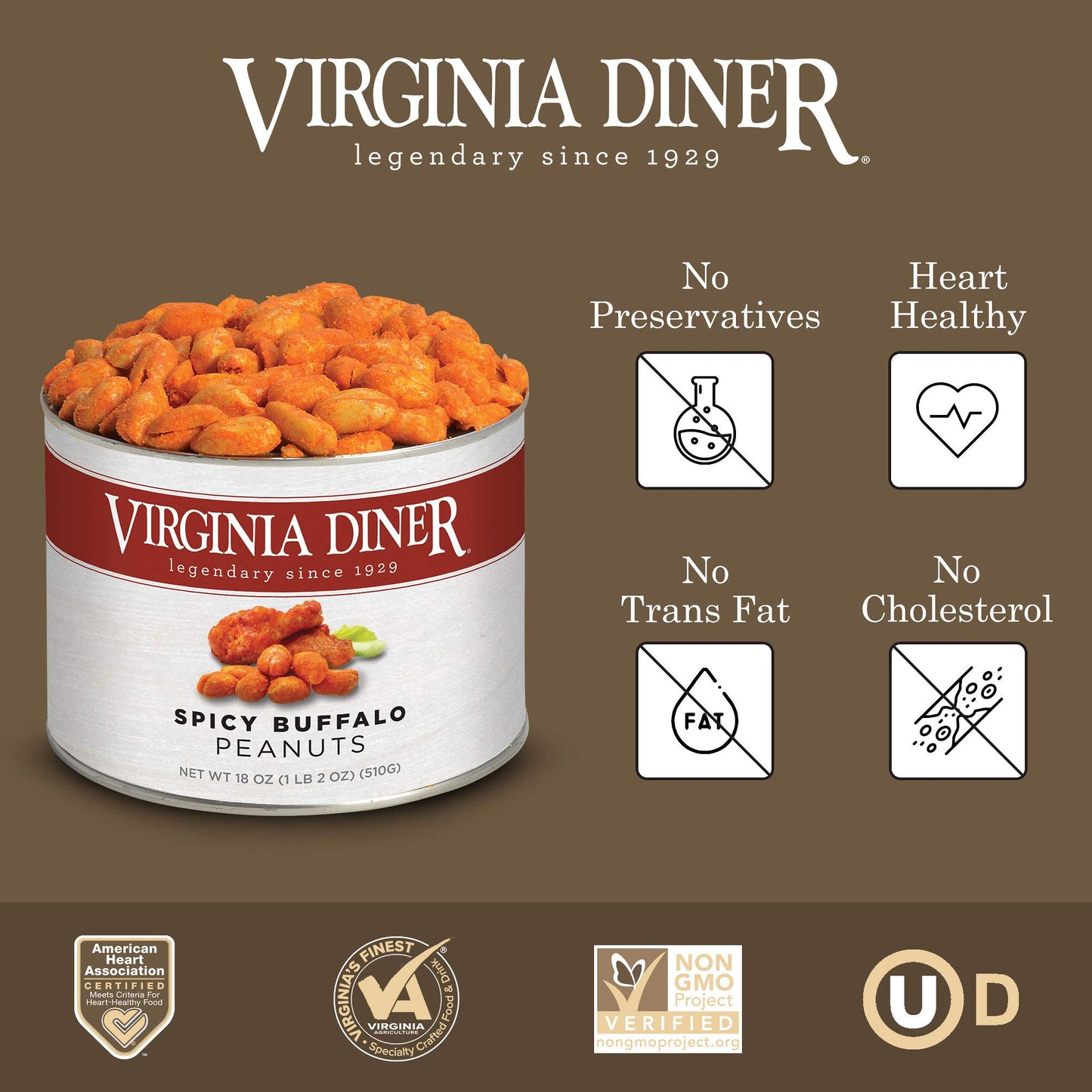 Virginia Diner Spicy Peanuts, Premium Quality Snack, 18 oz (Pack of 1)