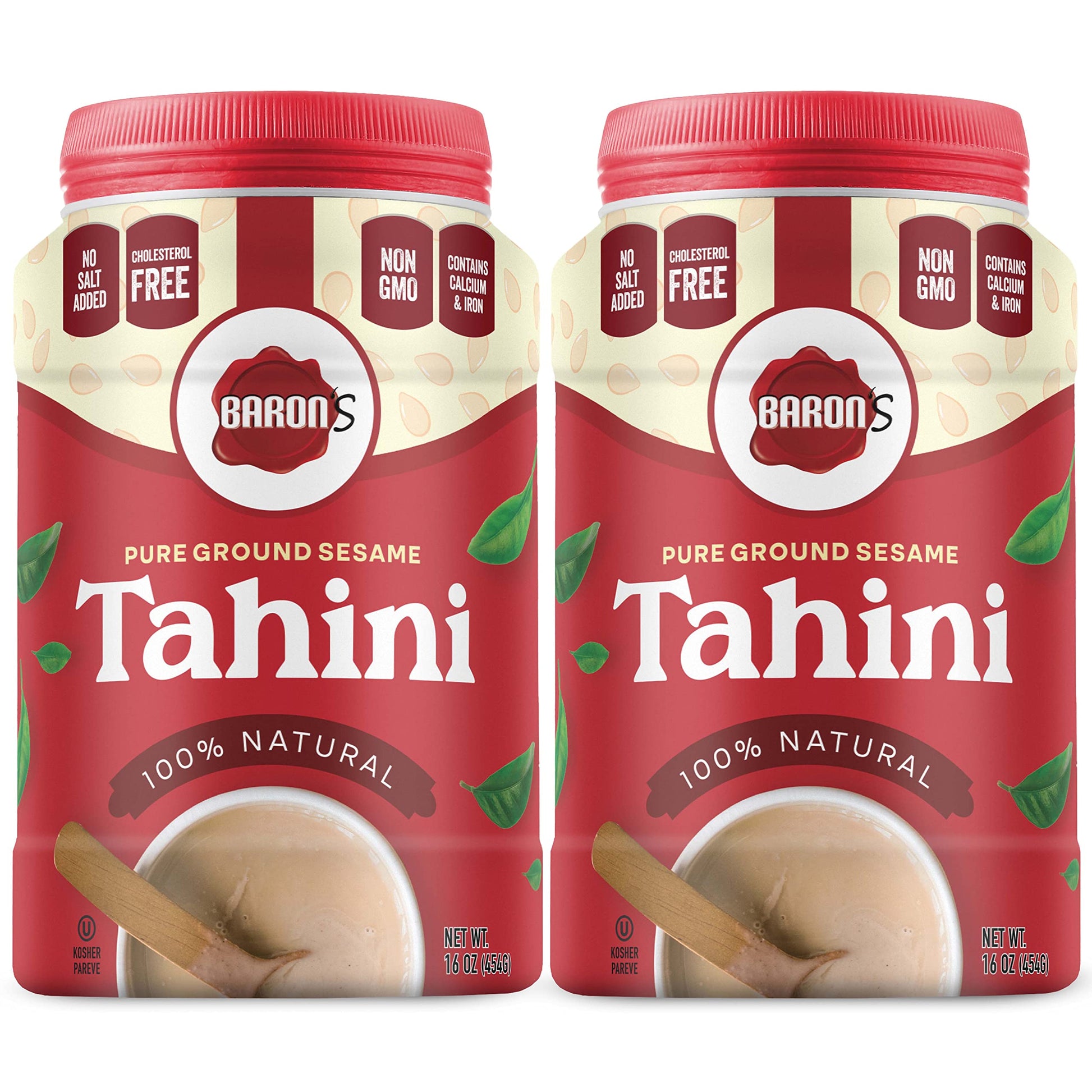 Baron'S Pure Tahini Sesame Paste | Rich Creamy Spread For Hummus, Dips, Sauces | 2 X 16 Oz Jars | Kosher, Vegan, Keto Friendly,