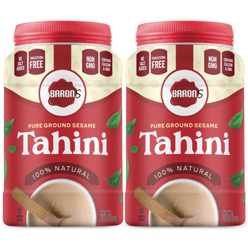 Baron'S Pure Tahini Sesame Paste | Rich Creamy Spread For Hummus, Dips, Sauces | 2 X 16 Oz Jars | Kosher, Vegan, Keto Friendly,