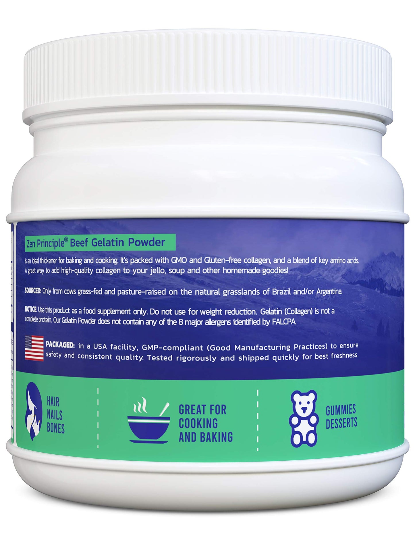 Zen Principle Grass-Fed Gelatin Powder, Unflavored, 24 oz, Paleo & Keto Friendly, GMO-Free, Gluten-Free