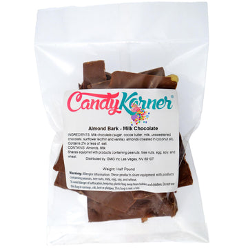 CandyKorner Milk Chocolate Almond Bark – Gourmet Handmade Chocolate with Roasted Almonds – Half Pound (8 Ounces)