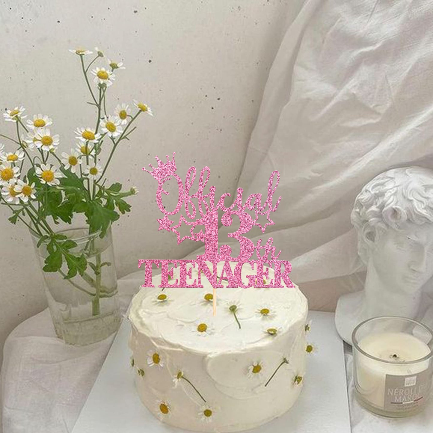 YCTHUNFISH 13th Birthday Cake Topper Glitter Number 13 Pink Bamboo Decoration