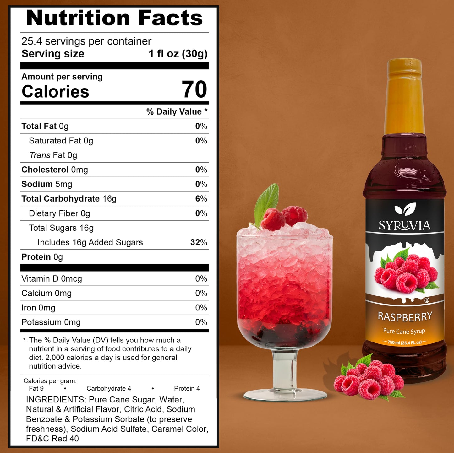 Syruvia Raspberry Syrup - Blue Syrup Flavor, 25.4 Fl Oz - Perfect For Cocktails, Ice Tea, Desserts, Italian Sodas, Ice And More,