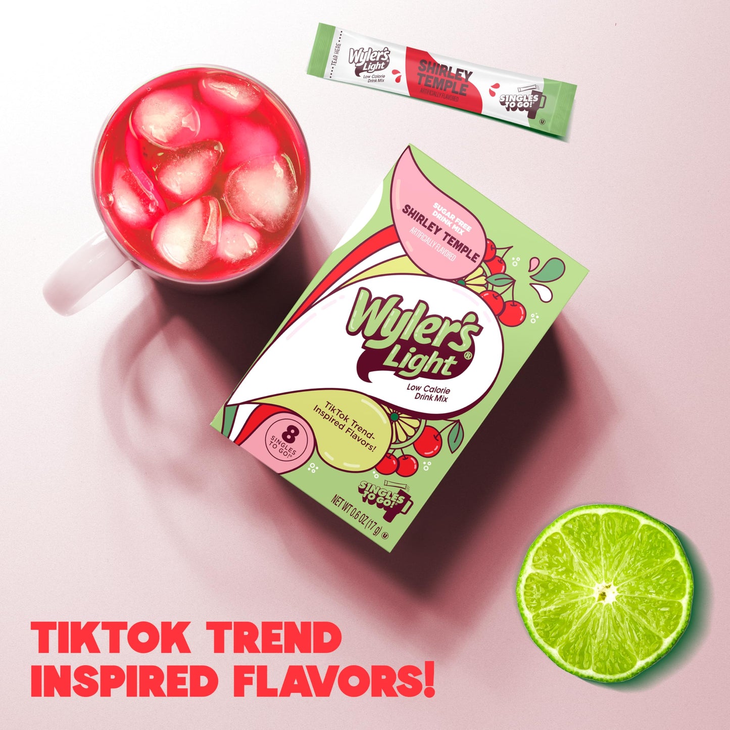 Wylers Light Singles To Go Powder Packets, Water Drink Mix, Watertok Shirley Temple, 96 Servings, 8 Count x Pack of 12