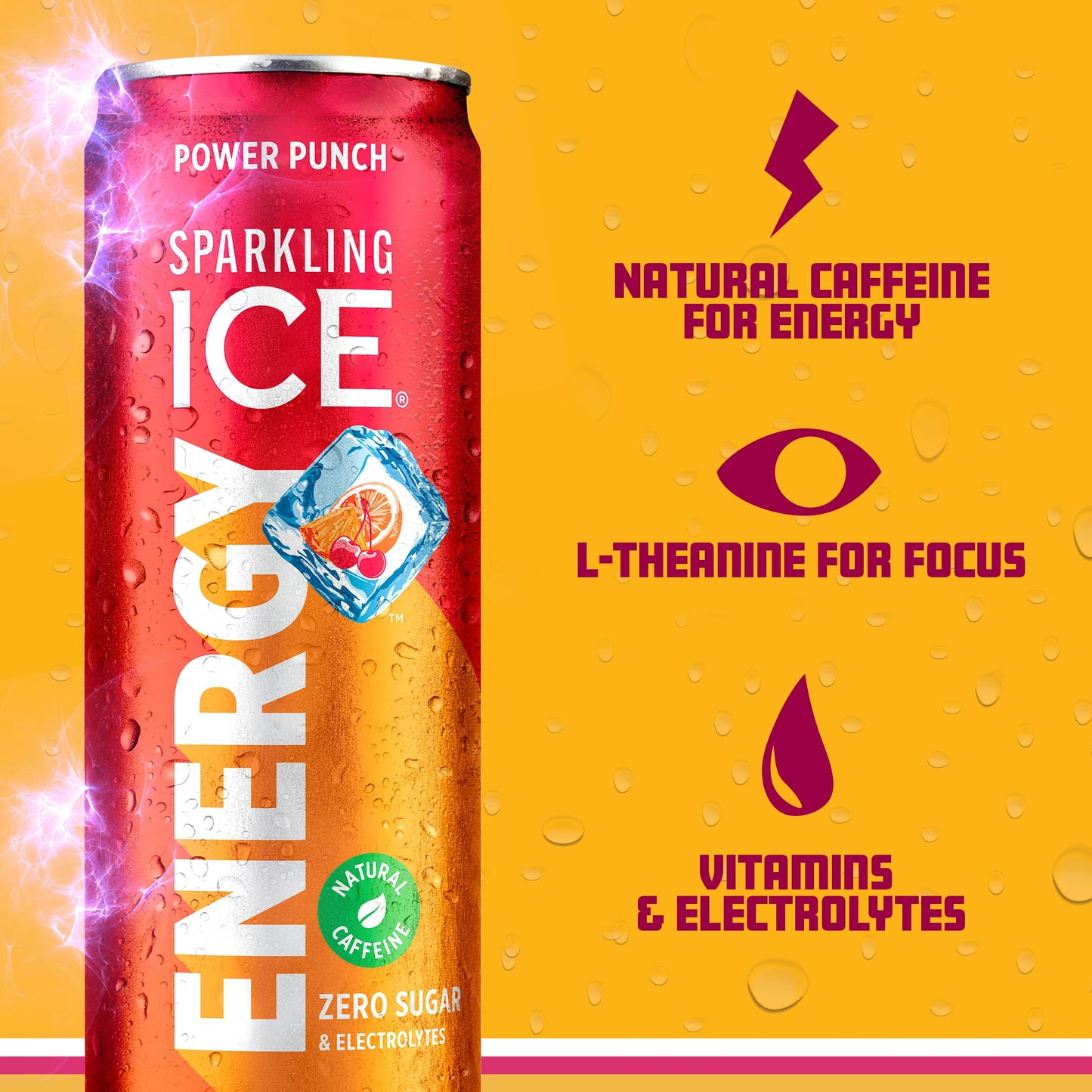 Sparkling Ice Energy Drinks Power Punch, Zero Sugar, 12 Fl Oz Cans, Pack of 12