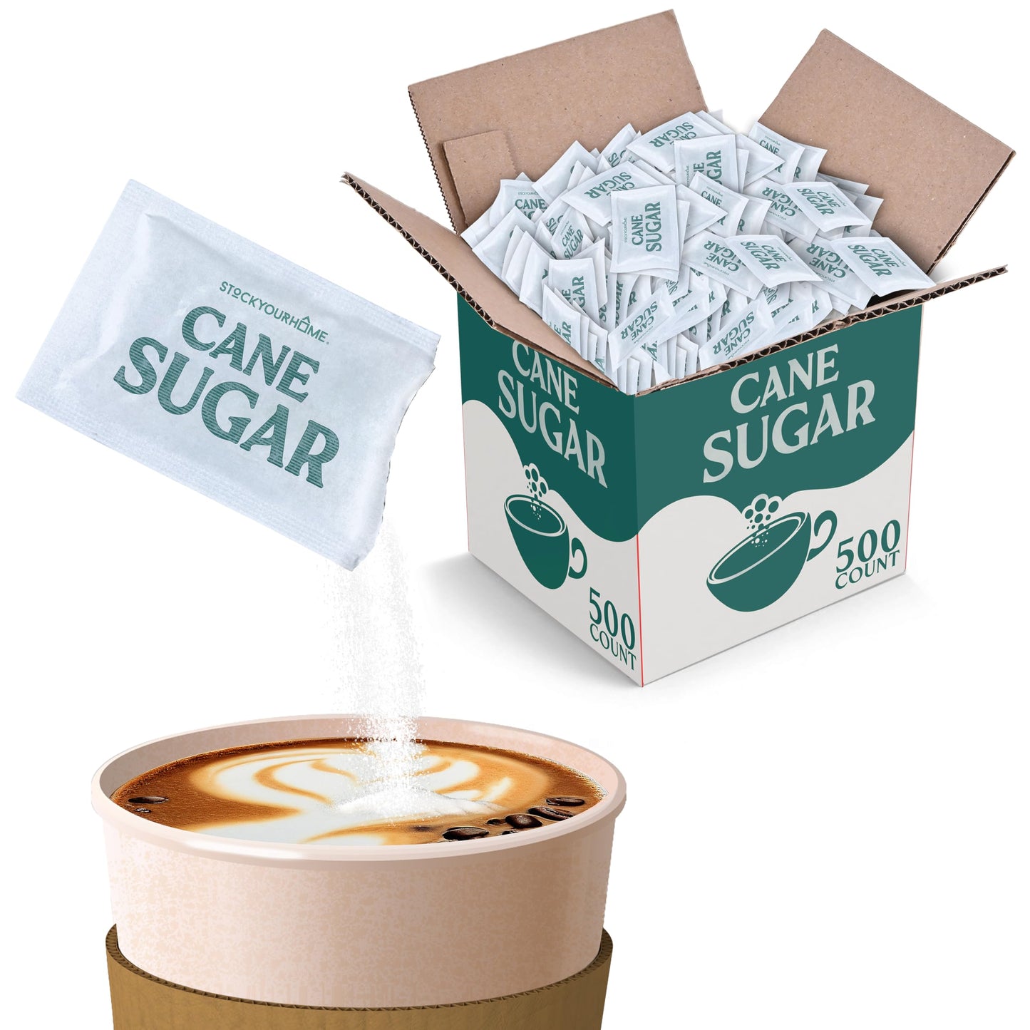 Stock Your Home Bulk Sugar Packets - 500 Count Individual Servings for Coffee & Tea, White