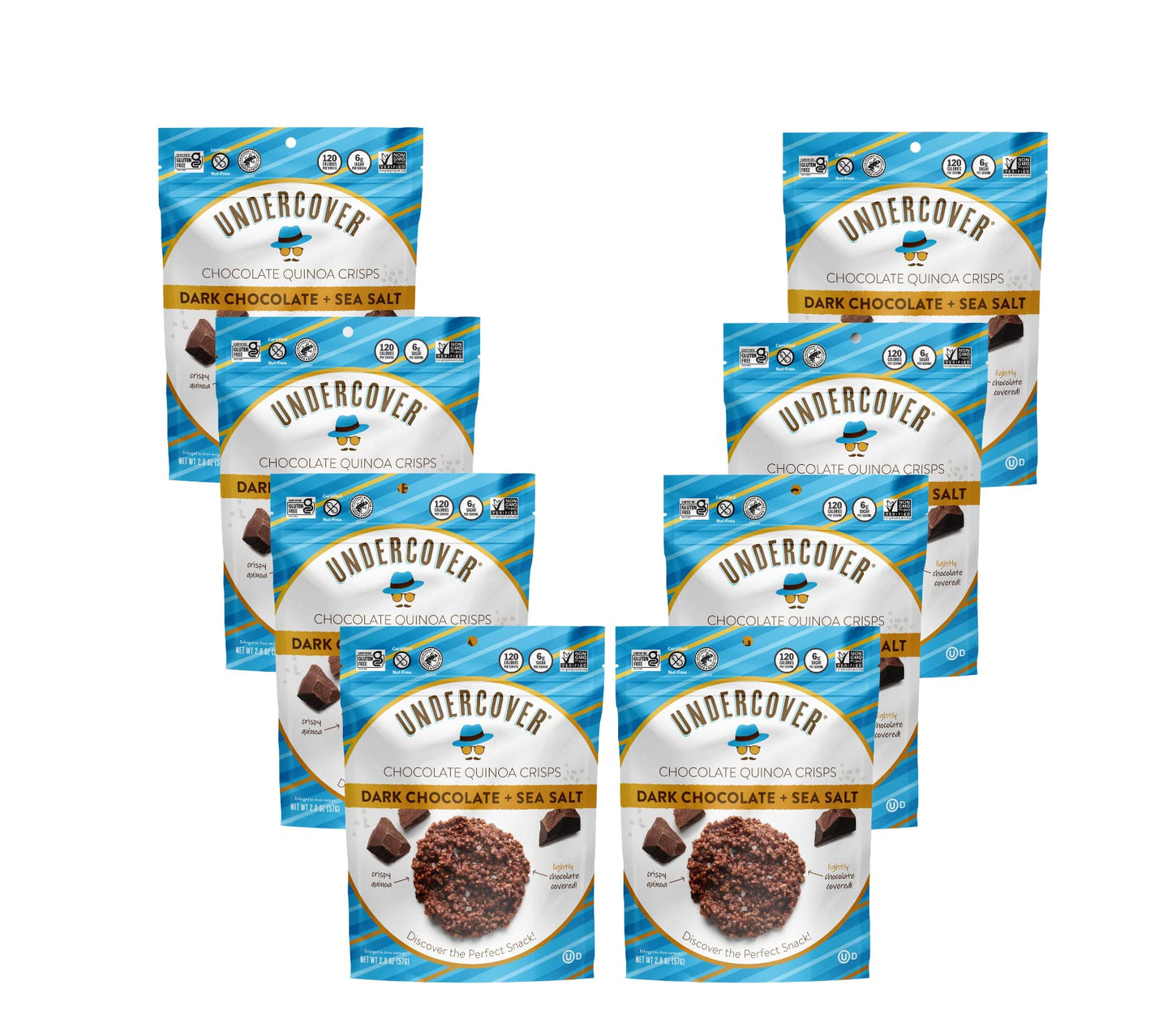 Undercover Quinoa Chocolate Crispy Quinoa Snack, Dark Chocolate + Sea Salt, Gluten-Free, 2 Ounce (Pack of 8)