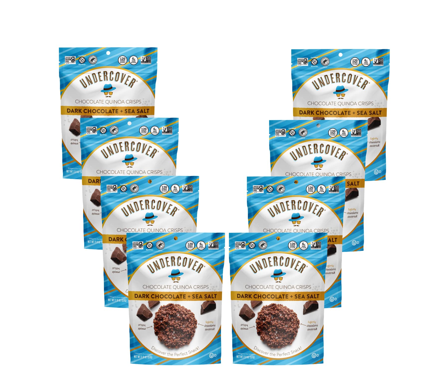 Undercover Quinoa Chocolate Crispy Quinoa Snack, Dark Chocolate + Sea Salt, Gluten-Free, 2 Ounce (Pack of 8)