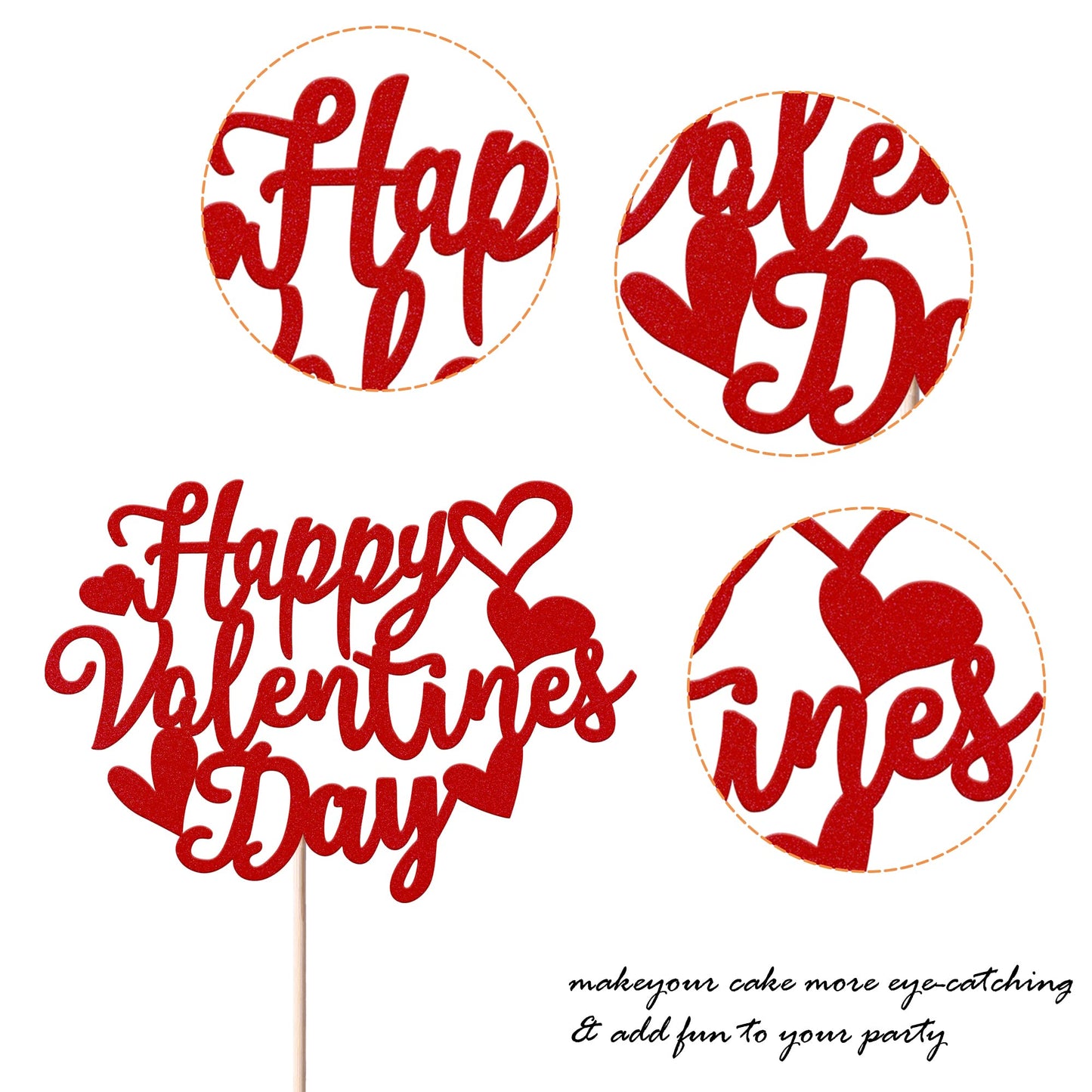 1 Pack Happy Valentines Day Cake Topper Glitter Sweet Heart Love Be Mine Valentines Cake Pick For Valentines Day Engagement Theme Birthday Party Cake Decorations Supplies Red