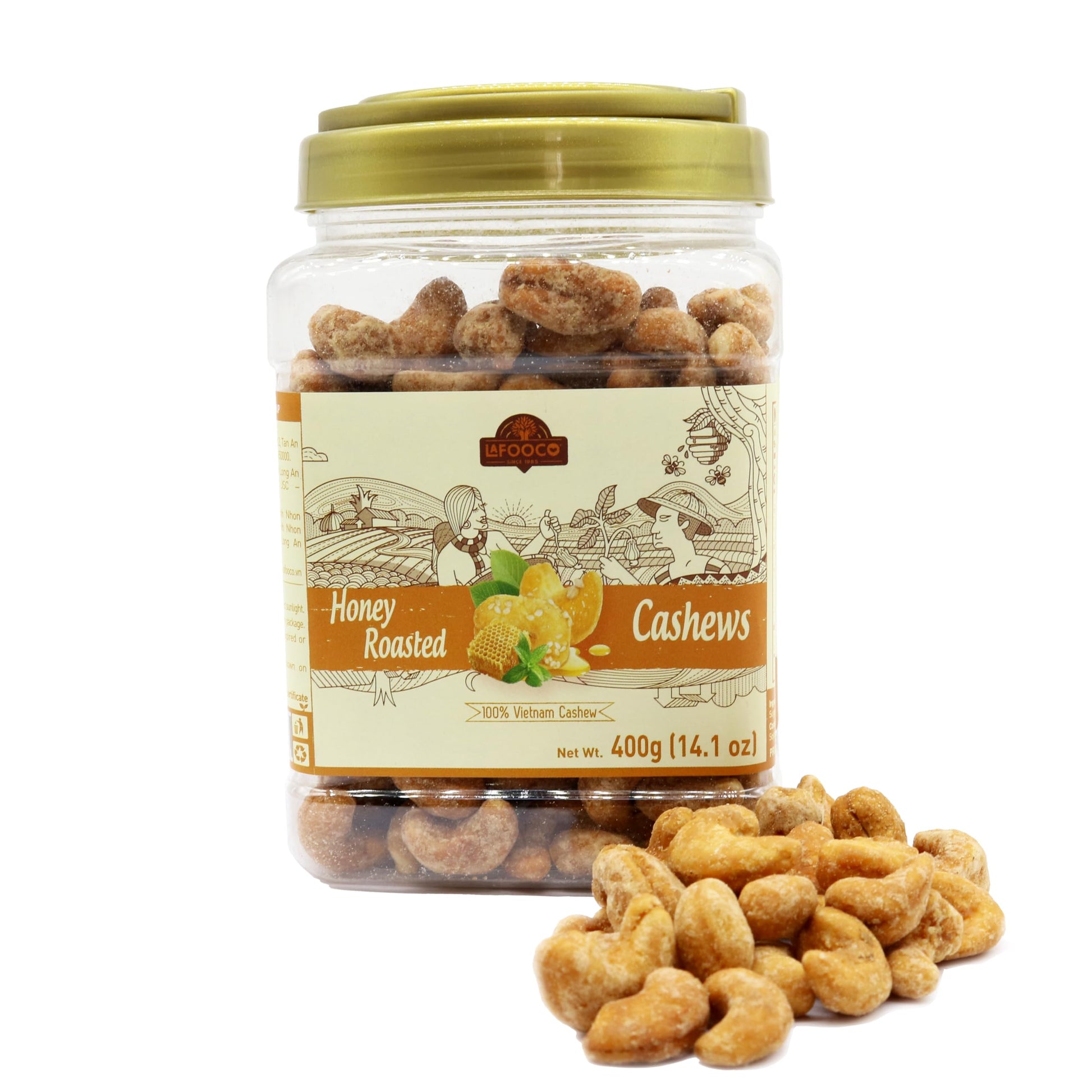 Lafooco Honey Roasted Cashews, Sweet Tasty Gourmet, Vietnam Cashew, Rich In Nutrients, Gift For Family, Friend On Celebration, Holiday, Birthday (14.1 Oz)