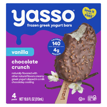 Yasso Frozen Greek Yogurt Bars Vanilla Chocolate Crunch Bars for a ridiculously creamy frozen snack Ridiculously creamy, made wi