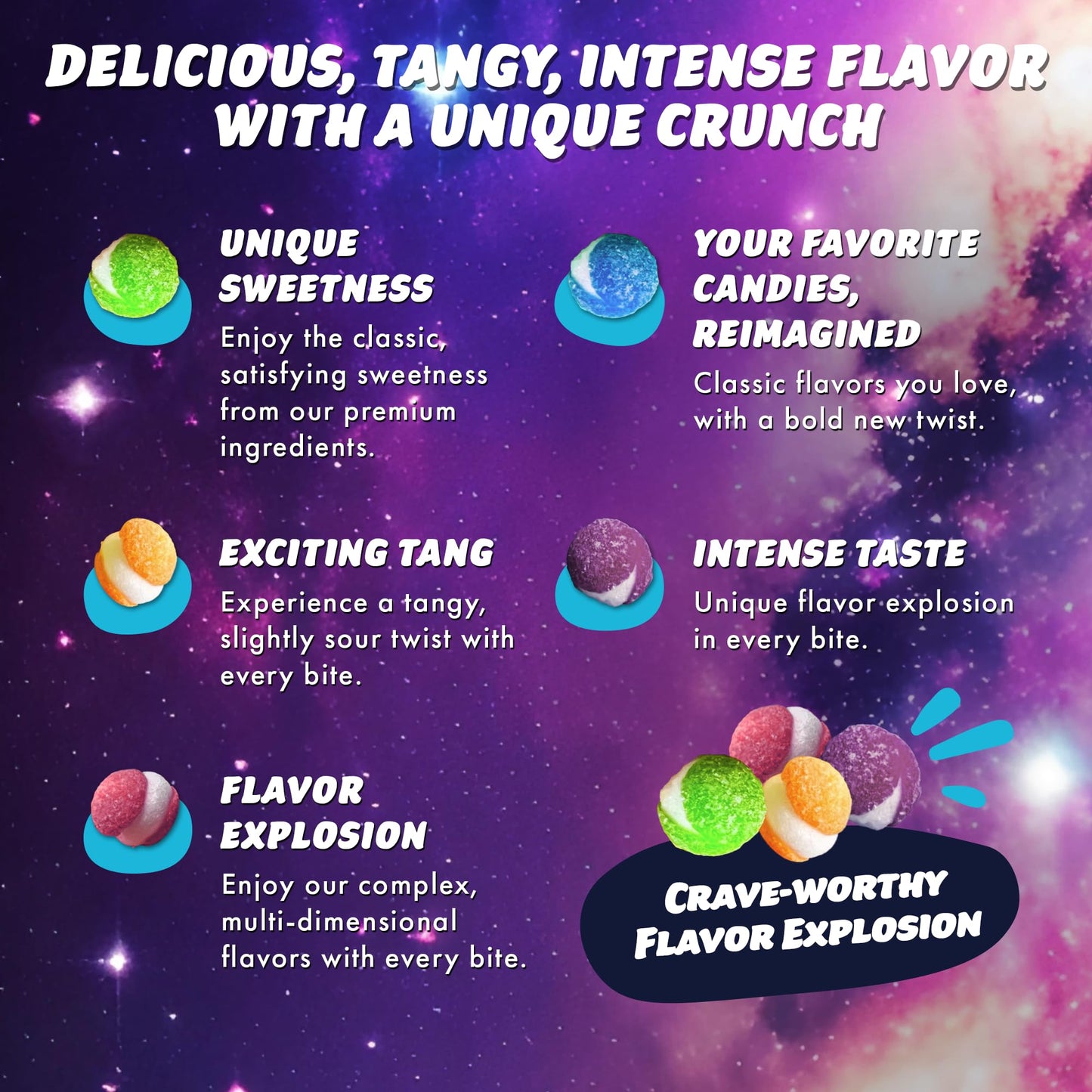 Cosmic Freeze Sour Starz Dried Candy, Crunchy Dry Candy For Mix-In Snacks Dried, Gluten-Free, Made In Usa, 2.4 Oz, 3-Pack