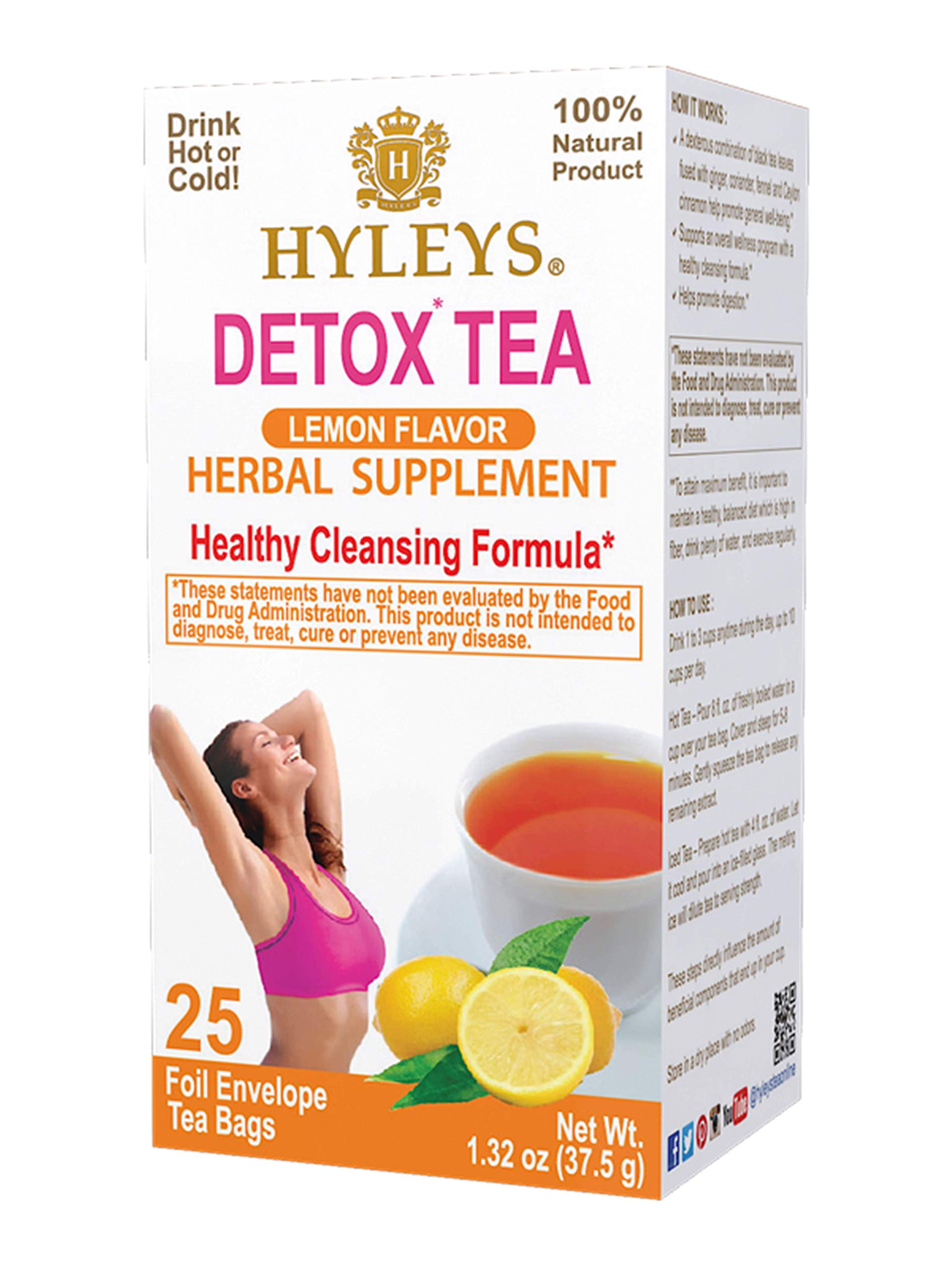 Hyleys Detox Tea For Cleanse - Green Tea With Lemon - 25 Tea Bags (1 Pack)