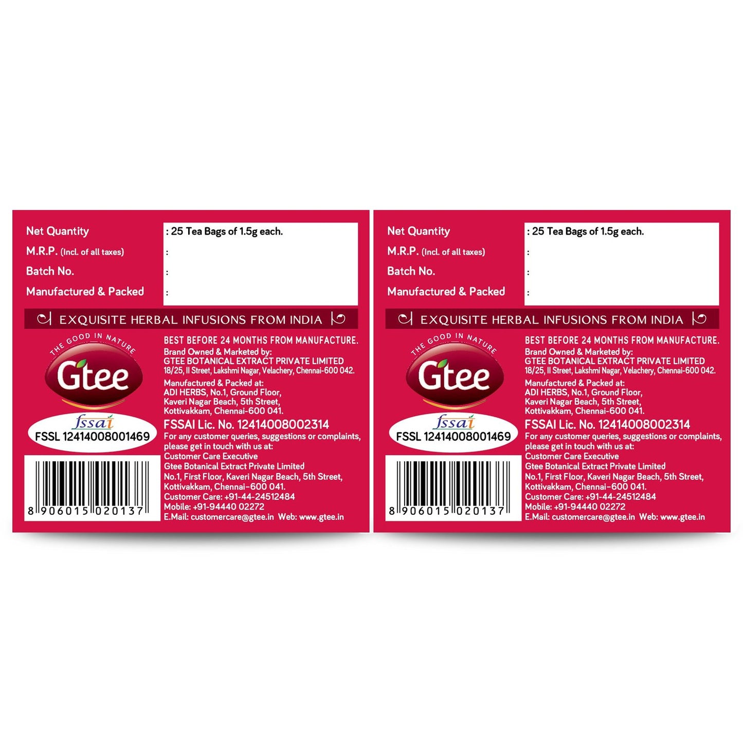 Gtee Hibiscus Tea Bags, 25 Tea Bags (Pack Of 2)