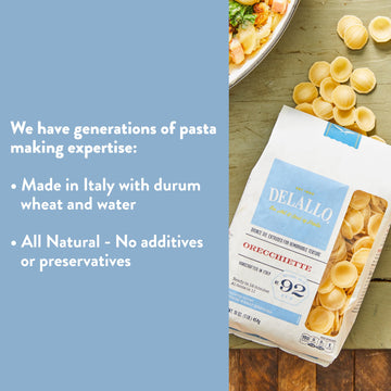 Delallo Orecchiette Pasta, Made In Italy, Bronze Cut, Kosher, Made With Only 100% Durum Wheat Semolina Flour, Non-Gmo, Vegan, 1