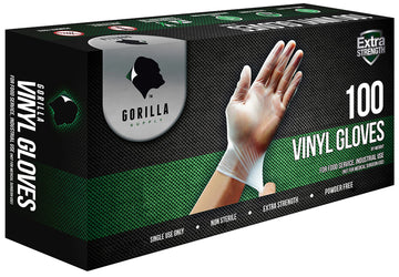 Gorilla Supply (100) Disposable Heavy Duty Vinyl Gloves Latex Free Powder Free Strong 4Mil, Bpa Free Food Safe Grade Disposable 