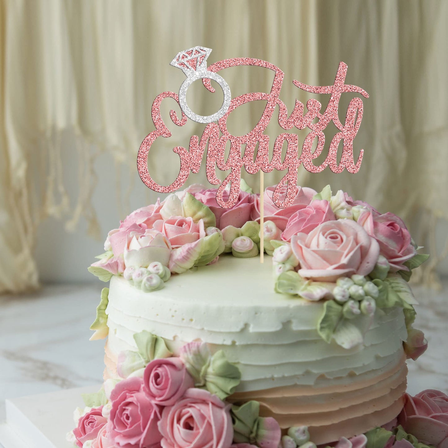 Gyufise Engagement Cake Topper, Rose Gold Glitter, Small Size, Model UKZN0552-RG, Paper Material, Wedding Party Decoration
