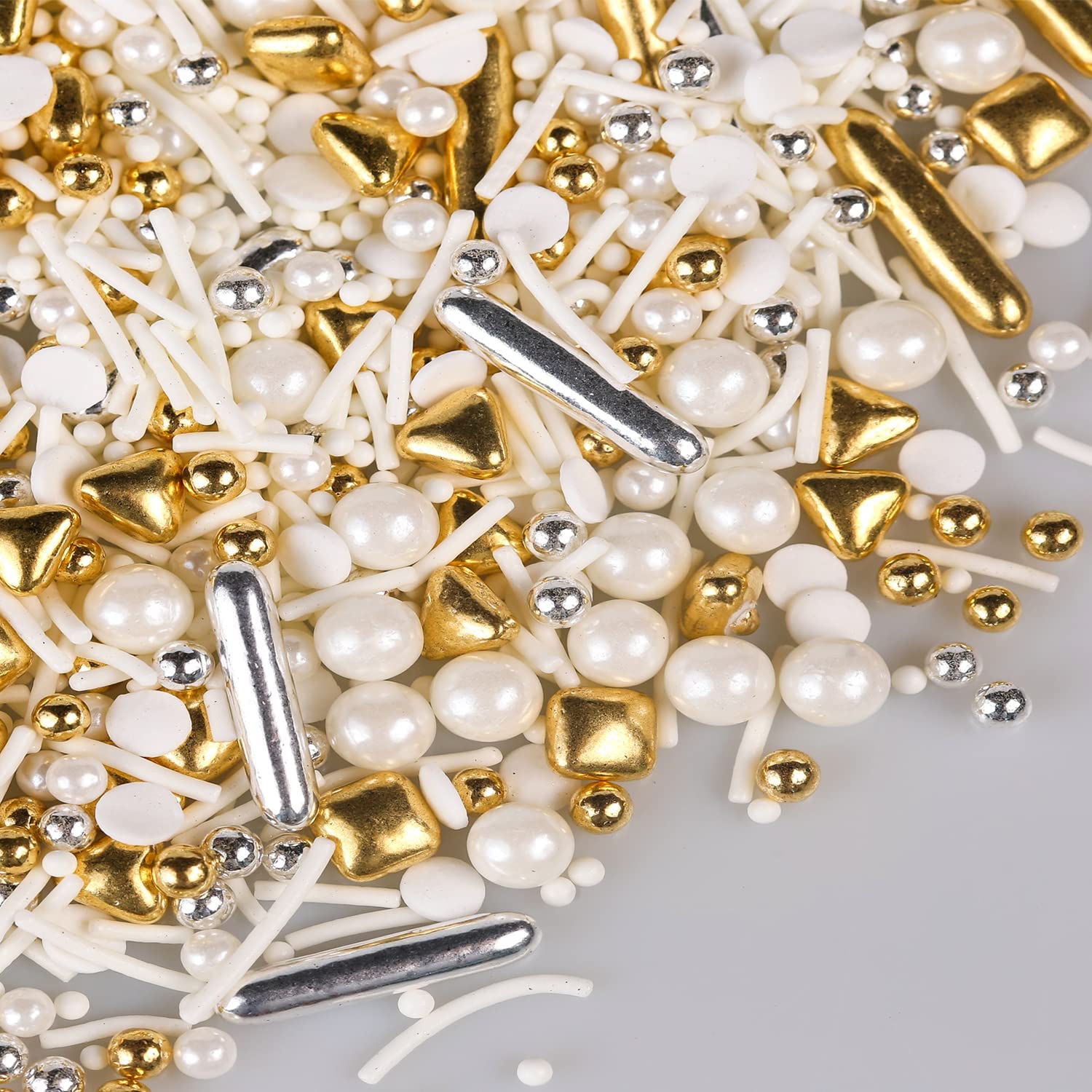 White Deluxe Gold Sprinkles For Cake Decorating 7Ounce - Gold Sugar Pearl Metallic Sprinkles For Cupcake Toppers, Ice Cream, Can