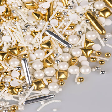 White Deluxe Gold Sprinkles For Cake Decorating 7Ounce - Gold Sugar Pearl Metallic Sprinkles For Cupcake Toppers, Ice Cream, Can
