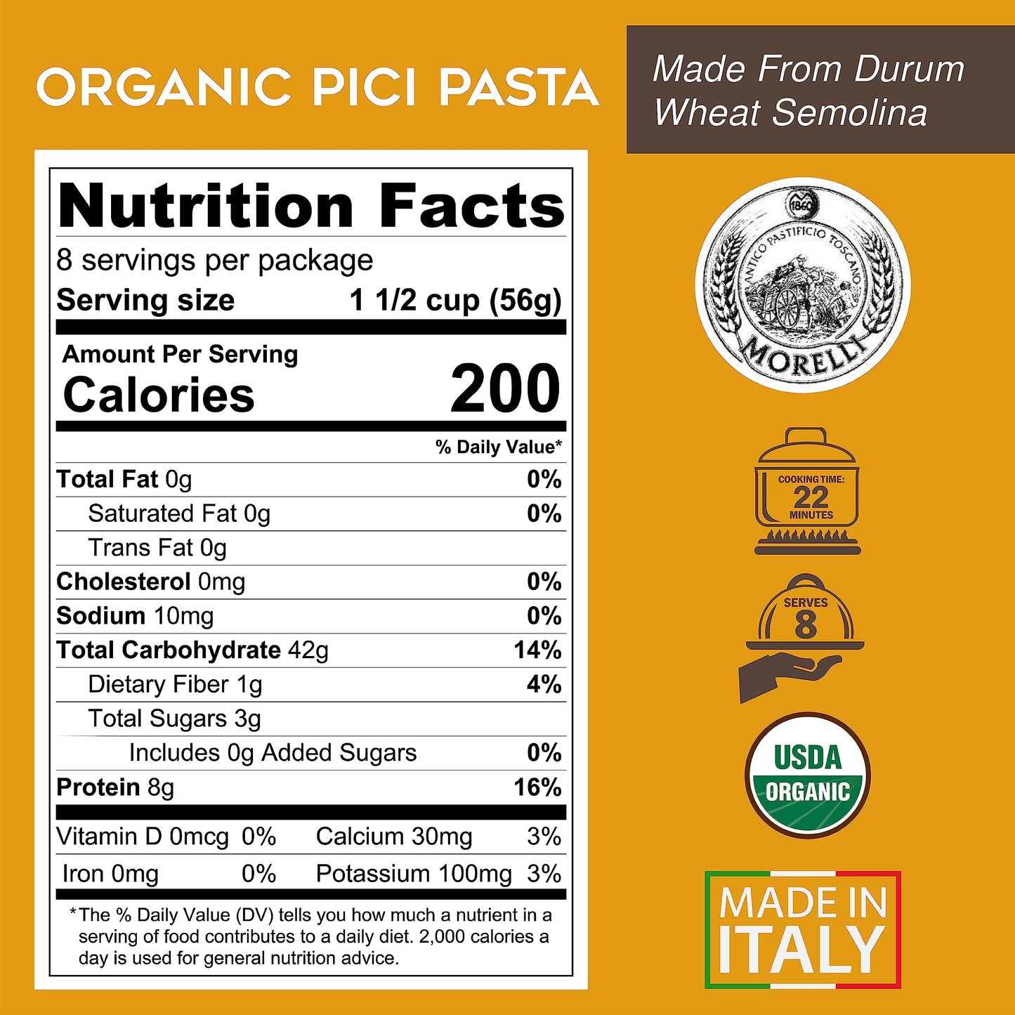 MORELLI Pici Pasta di Toscana - Organic Thick Noodles - 17.6oz (Pack of 12) - Italian Pici Pasta