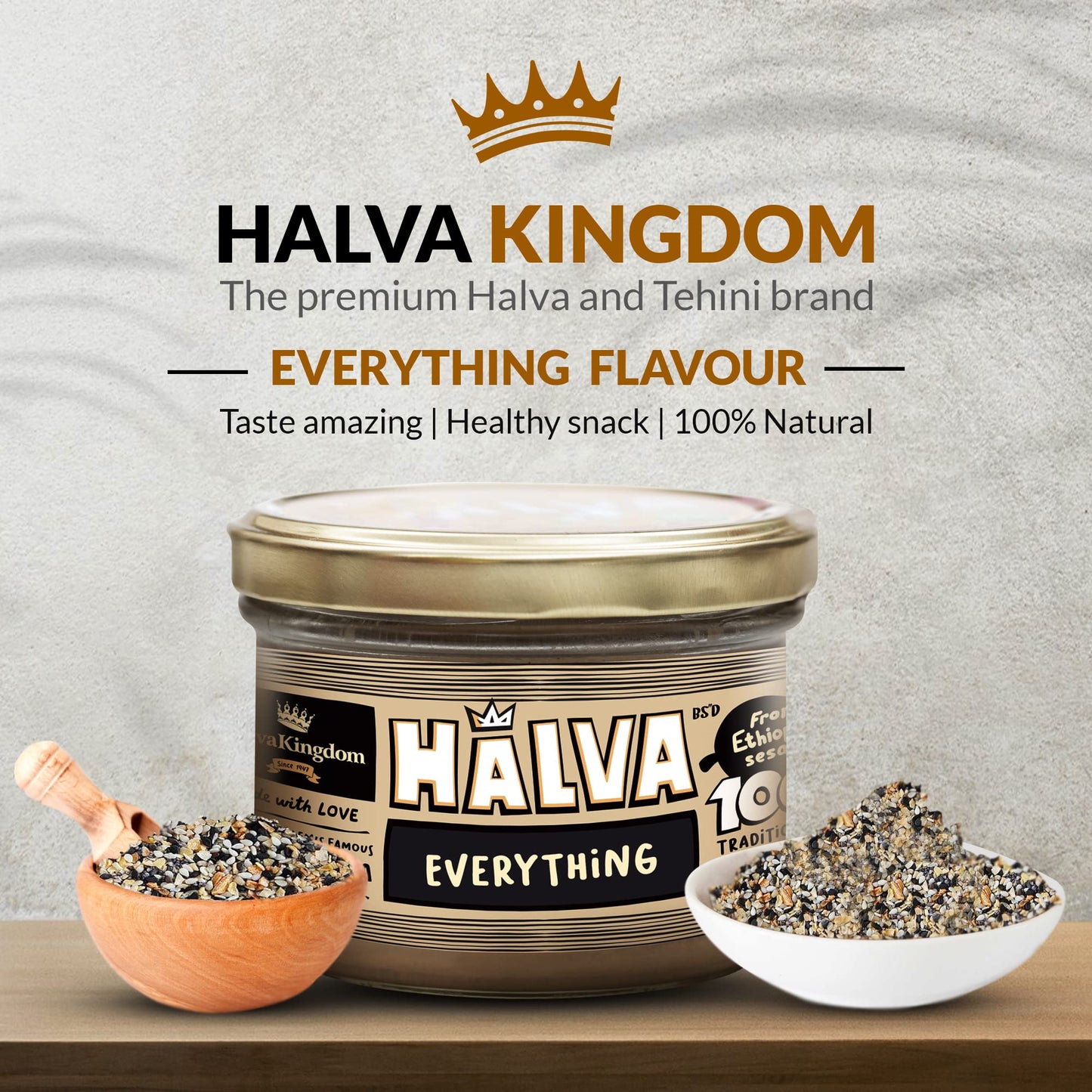 Halva Kingdom Open Sesame Sugar Free Halva Vegan Dessert | Healthy Ingredients, Gluten Free, Kosher Certified Jar (Everything)