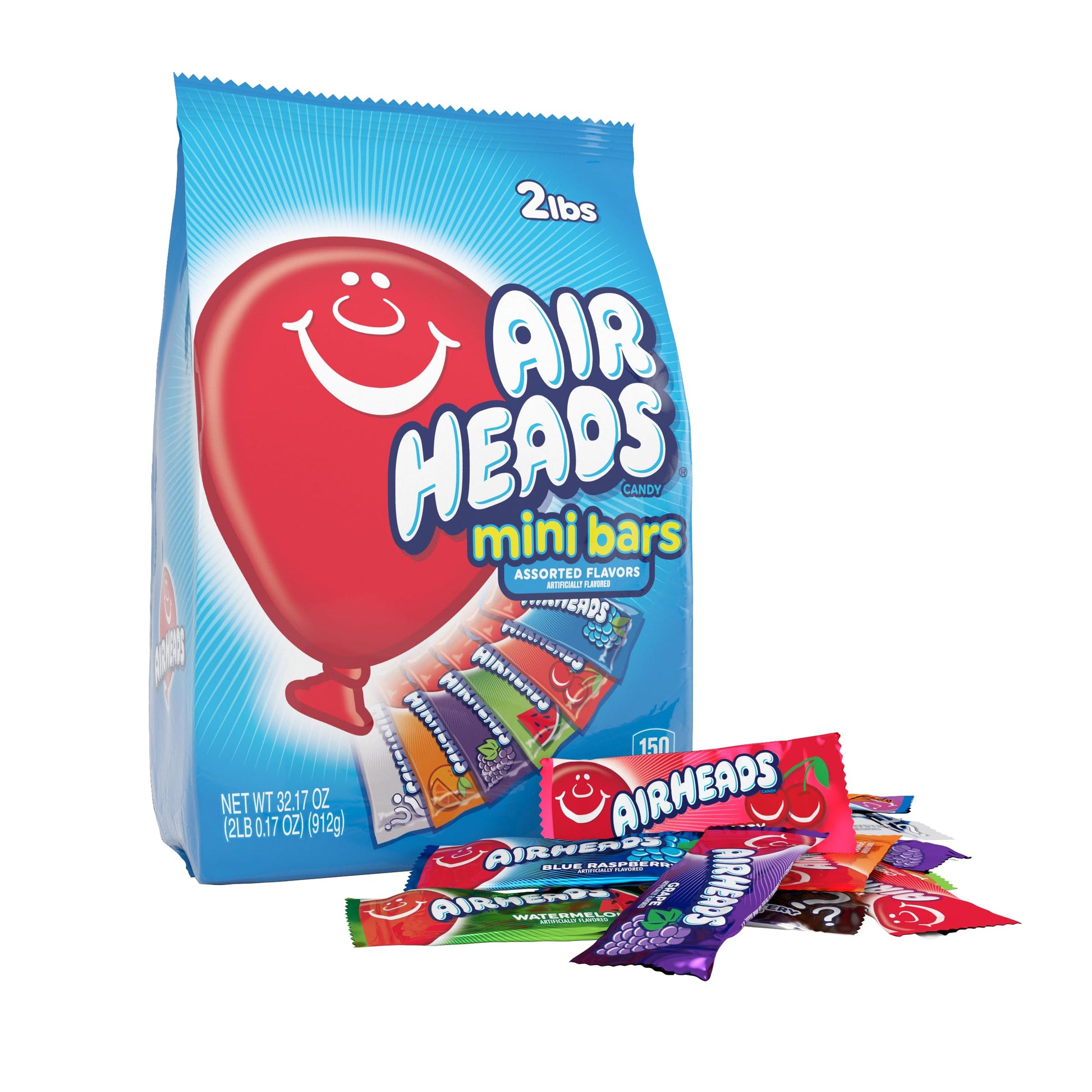 Airheads Mini Bars Chewy Taffy Candy, Assorted Fruit Flavors, 32oz (80 Count)
