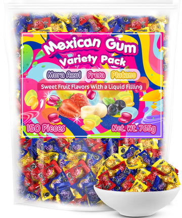 Mexican Bubble Gum Variety Pack, 150 Pcs. Authentic Bubblegum Fruit Flavors, Banana, Strawberry, And Blueberry, By Don Turinos