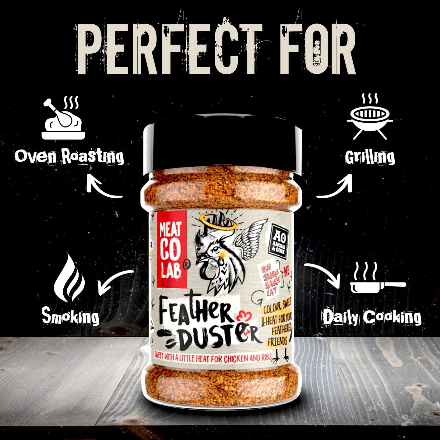 Angus & Oink Feather Duster Rub Sweet & Smoky Seasoning 200g for Chicken Wings & Pork