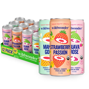 Wildwonder Sparkling Probiotic Juice Drink, Tropical Vibes Variety Pack, 12pk 12oz, Organic, Vegan, Low Sugar, Caffeine Free