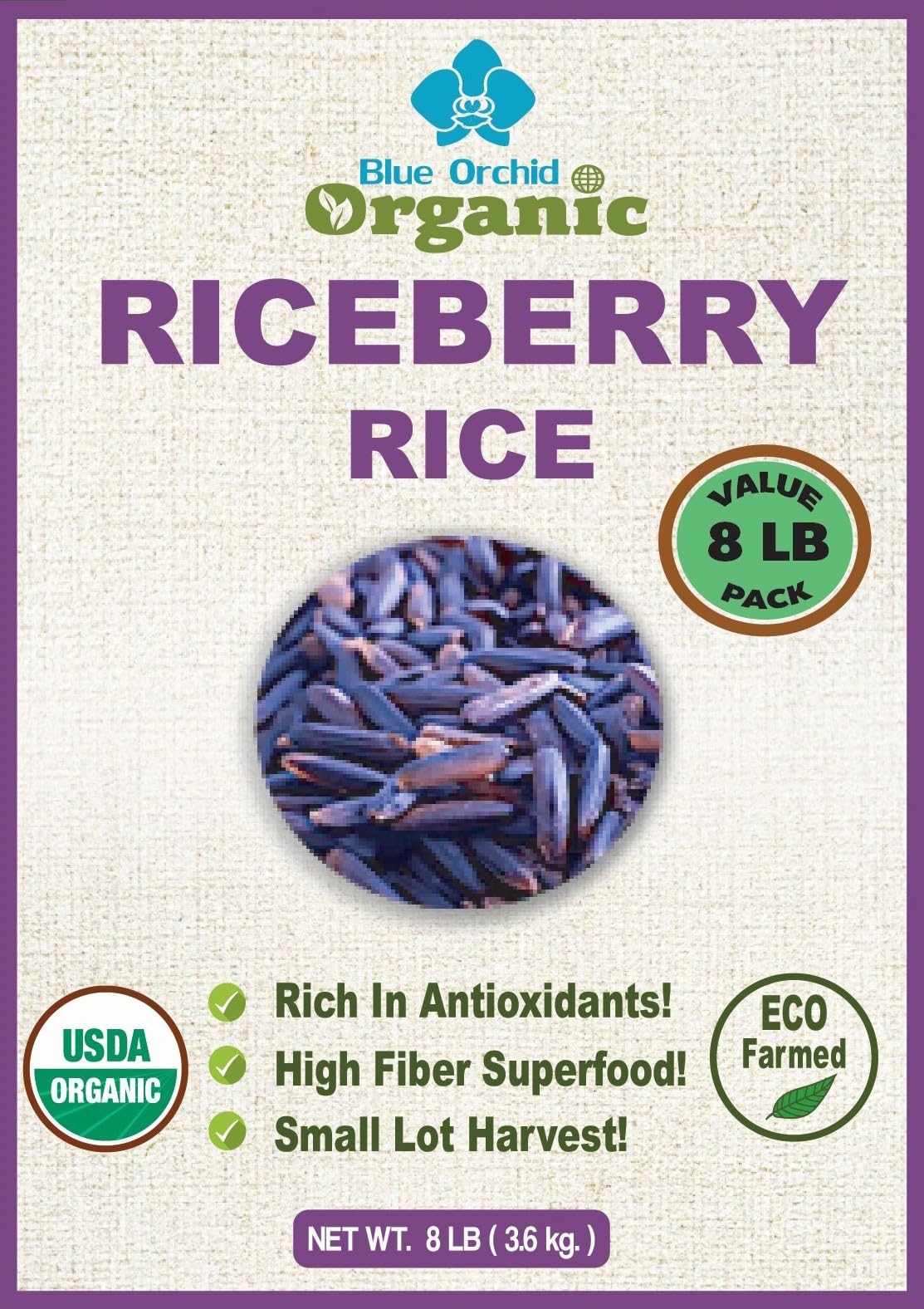 Organic Riceberry Rice Value Pack - Purple Thai Black Jasmine Rice - USDA Certified - Premium Freshness - Small Lot Harvest Dire