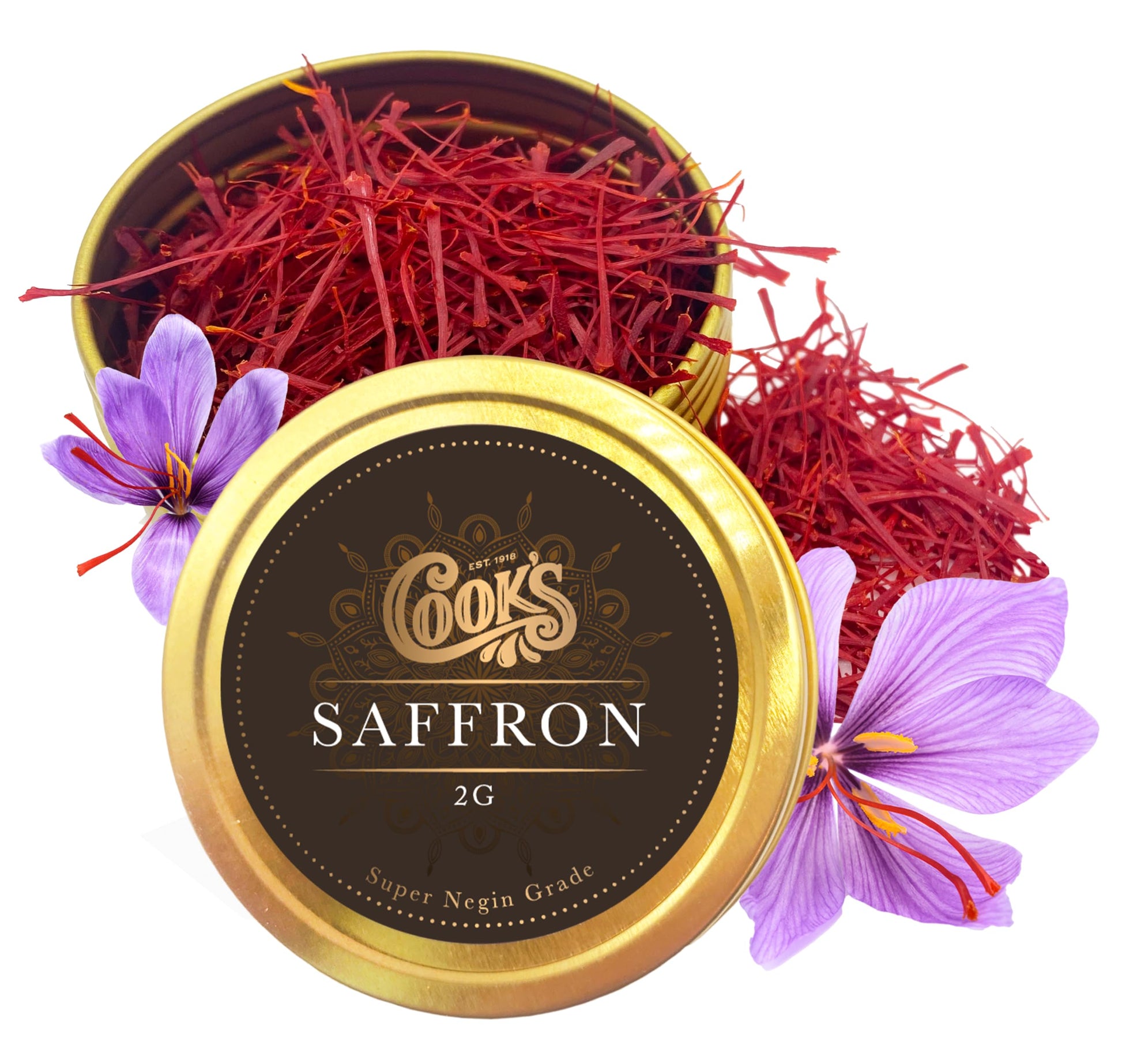 COOKS Premium Negin Grade Saffron Threads, Dark Red, 2 Grams for Tea, Paella, Risotto, Biryani, Dessert
