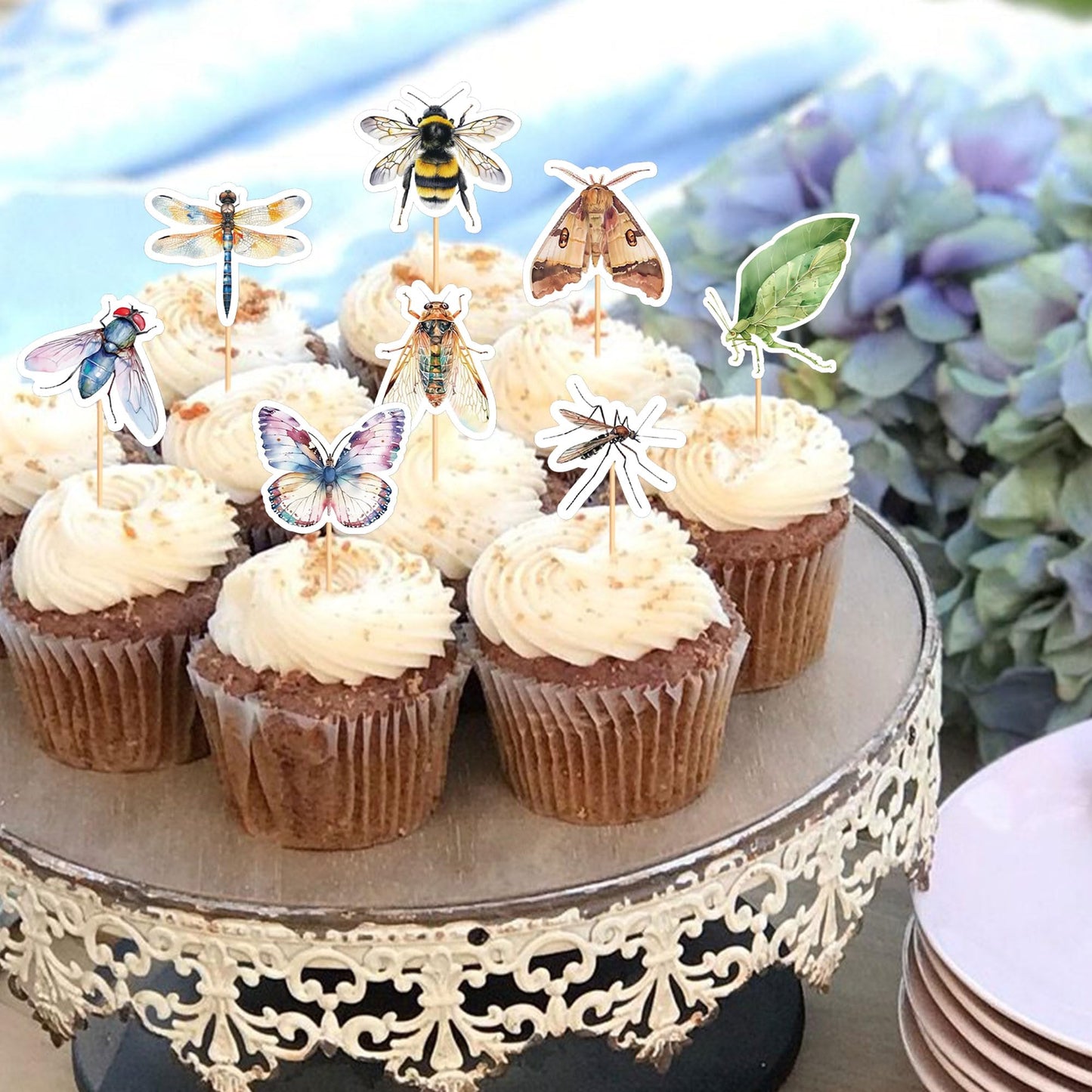 Ercadio 32 Pcs Insect Theme Cupcake Toppers Dragonflies Bees Flies Butterflies Moths Cupcake Pick Decorations For Insect Theme B